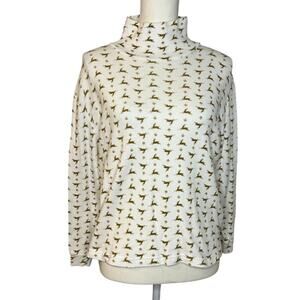 Partners by Mervyns Womens Cotton Top Mock Neck Long Sleeve Small Holiday Print